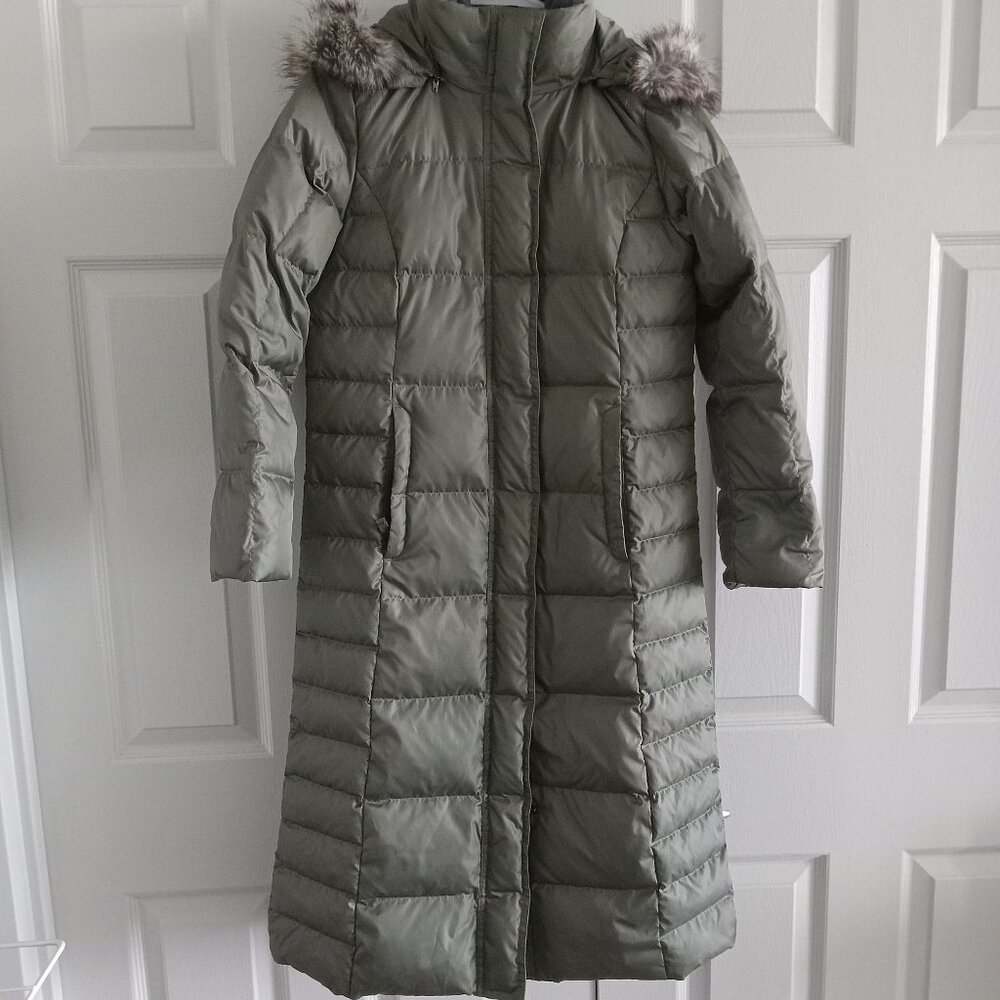 Eddie Bauer Green Puffer Coat with Fur Trim